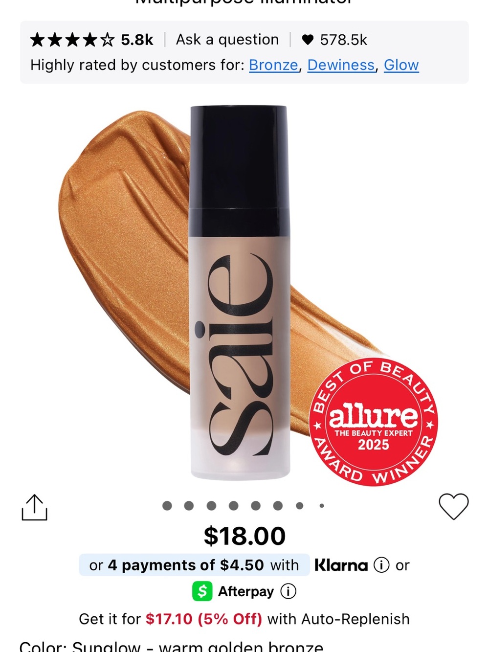 Saie Liquid Illuminator in Sunglow - Warm Golden Bronze